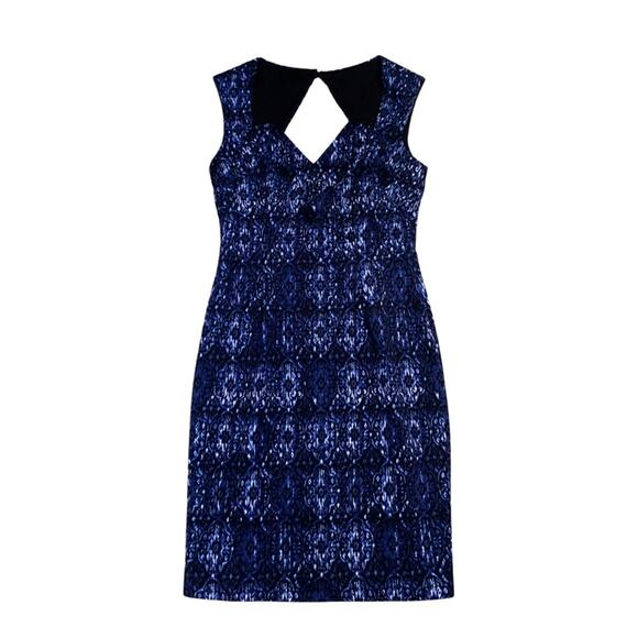 Connected Apparel Blue Print Shift Dress Size 4 Petite Sleeveless Cutout Work - Picture 1 of 13